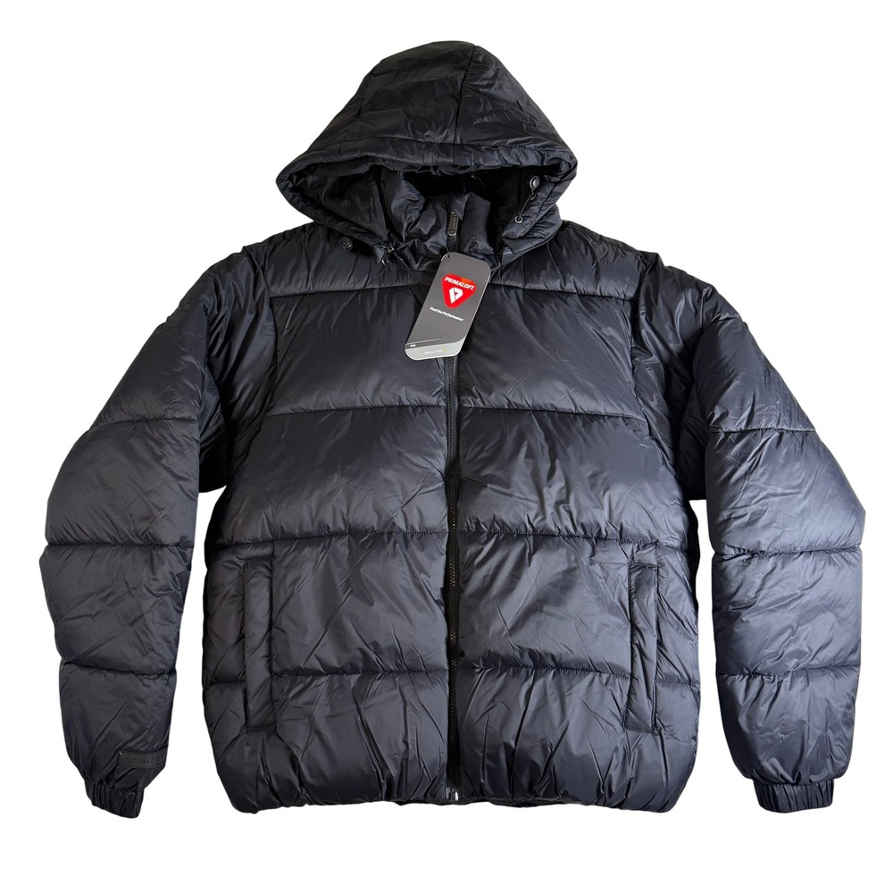 NWT Comfrt Puffer Jacket XS Black Removable Hood Relaxed Fit Unisex Coat